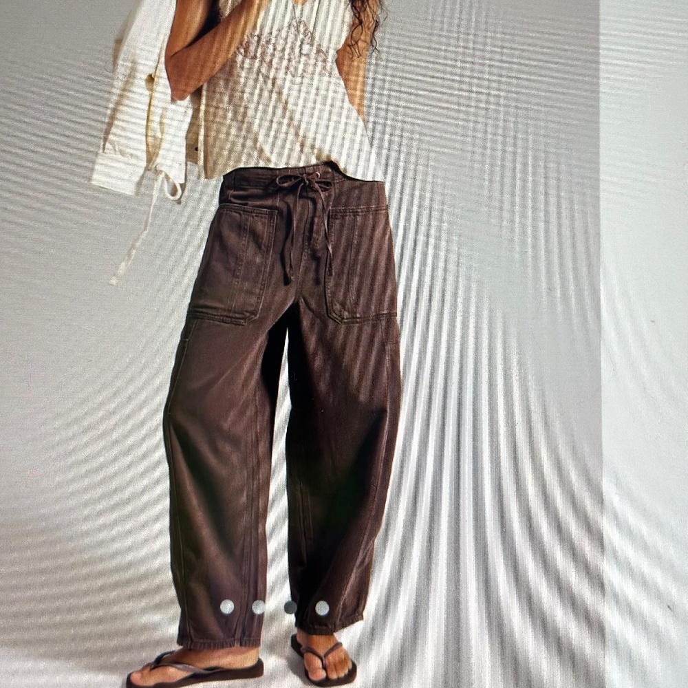 Free People Wide Leg Drawstring Jeans in Dark Brown